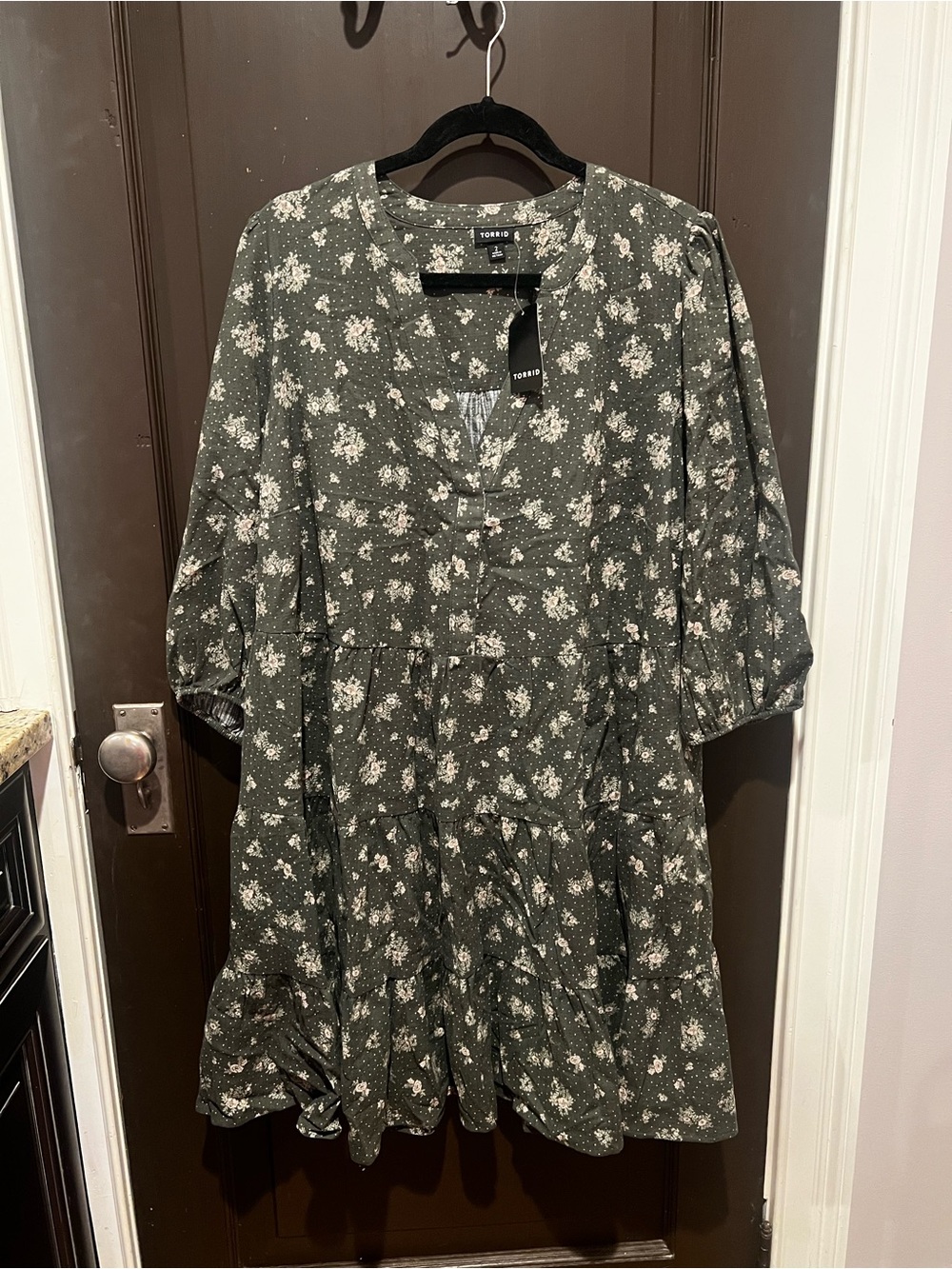 NWT torrid Olive Green Y-Neck Tiered Mini Dress
